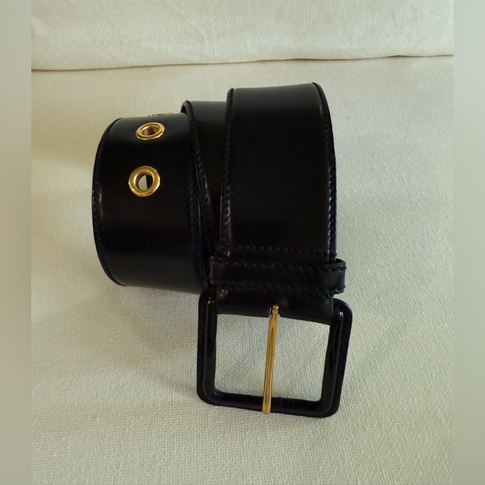 MIU MIU PRADA Leather Gold Hardware 5 Hole Wide Belt 85/34 - Picture 13 of 16